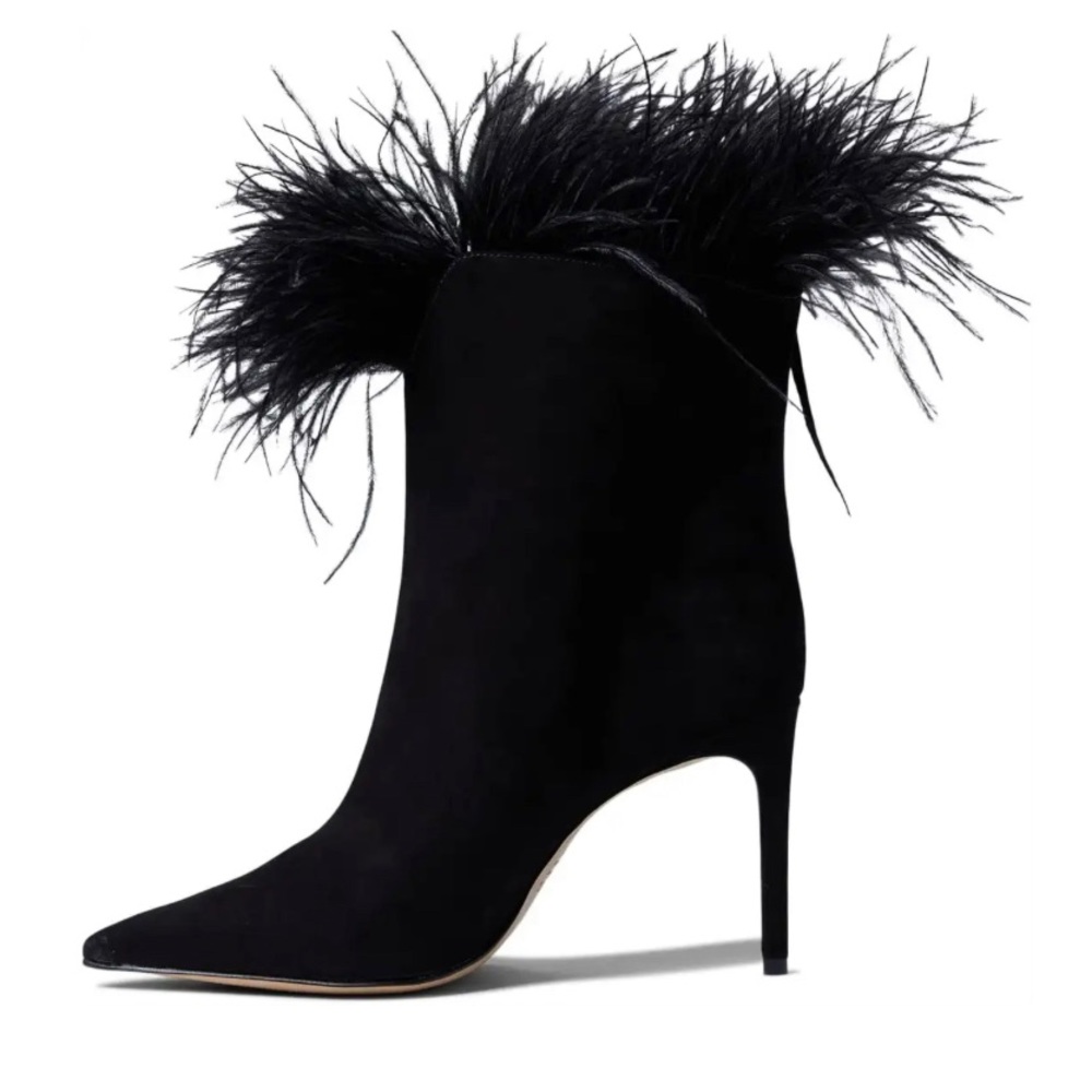 Schultz Aubrey booties 7.5 8 9 feather trim new in box